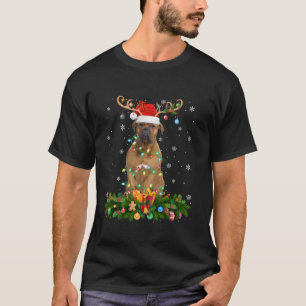 Xmas Lighting Reindeer Santa Hat Mastiff Dog Chris T-Shirt