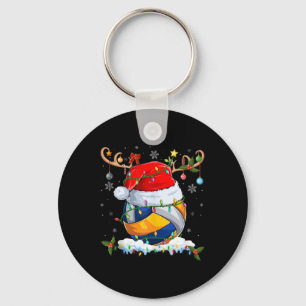 Xmas Lighting Reindeer Santa Hat Volleyball Christ Keychain