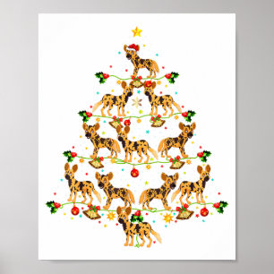 Xmas Lighting Santa African Wild Dog Christmas Tre Poster