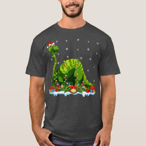 Xmas Lighting Santa Brontosaurus Dinosaur Christma T_Shirt