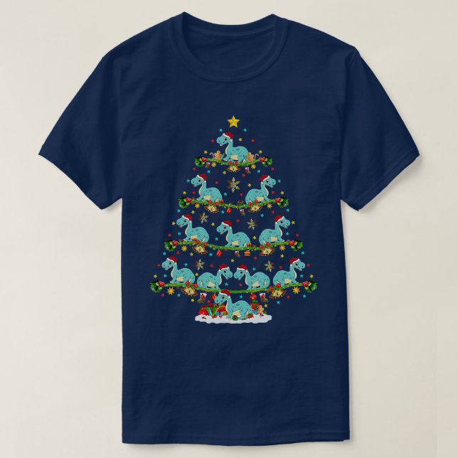 Xmas Lighting Santa Dinosaur Brontosaurus Christma T-Shirt (Design Front)