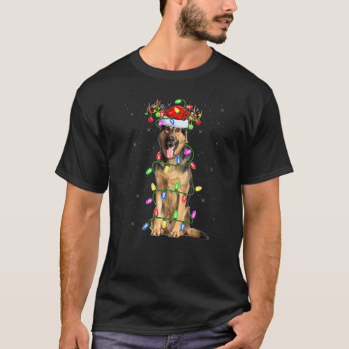 Xmas Lighting Santa German Shepherd Dog Christmas T_Shirt