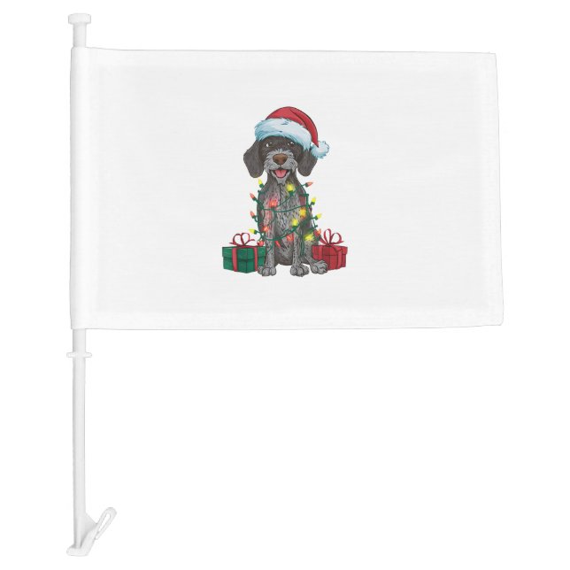 Xmas Lighting Santa German Wirehaired Pointer Dog  Car Flag (Front)