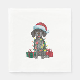 Xmas Lighting Santa German Wirehaired Pointer Dog Napkins