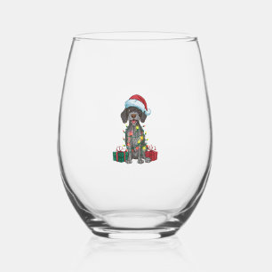 Xmas Lighting Santa German Wirehaired Pointer Dog  Stemless Wine Glass