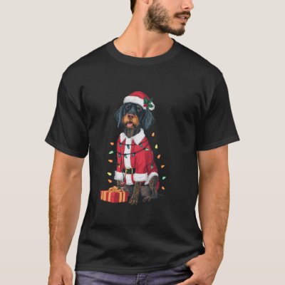 Xmas Lighting Santa German Wirehaired Pointer Dog  T-Shirt