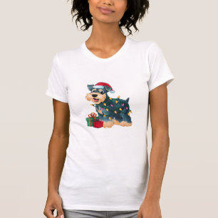 Xmas Lighting Santa Giant Schnauzer Dog Christmas  T-Shirt