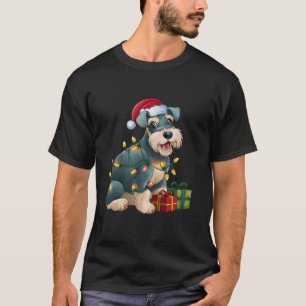 Xmas Lighting Santa Giant Schnauzer Dog Christmas T-Shirt