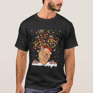 Xmas Lighting Santa Golden Retriever Dog Christmas T-Shirt