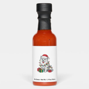 Xmas Lighting Santa Hat American Eskimo Dog Christ Hot Sauces