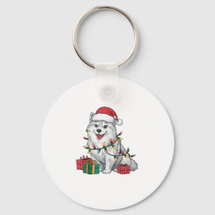 Xmas Lighting Santa Hat American Eskimo Dog Christ Keychain