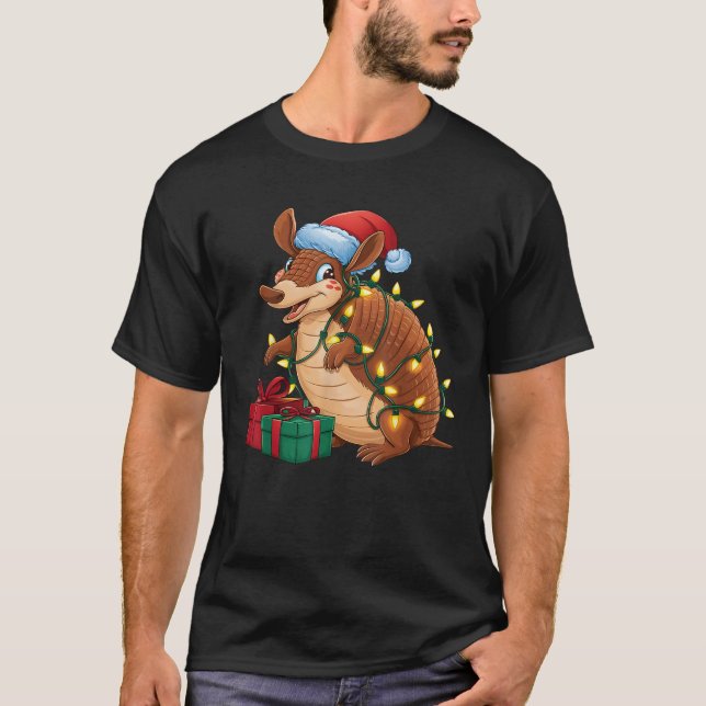 Xmas Lighting Santa Hat Armadillo Christmas  T-Shirt (Front)