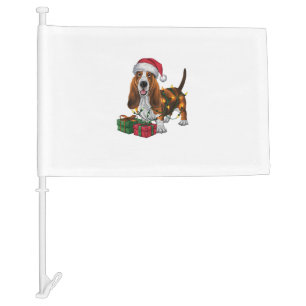 Xmas Lighting Santa Hat Basset Hound Dog Christmas Car Flag
