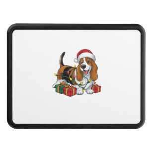 Xmas Lighting Santa Hat Basset Hound Dog Christmas Hitch Cover