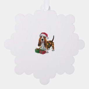Xmas Lighting Santa Hat Basset Hound Dog Christmas Ornament Card