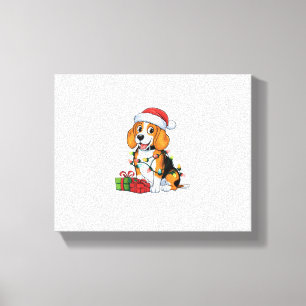 Xmas Lighting Santa Hat Beagle Dog Christmas Canvas Print