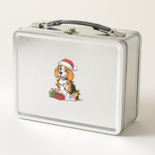 Xmas Lighting Santa Hat Beagle Dog Christmas  Metal Lunch Box