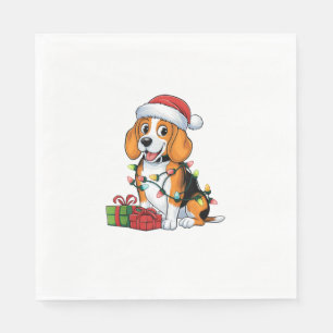 Xmas Lighting Santa Hat Beagle Dog Christmas Napkins