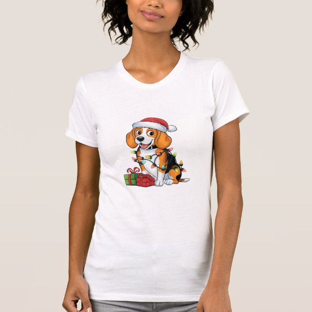 Xmas Lighting Santa Hat Beagle Dog Christmas  T-Shirt (Front)