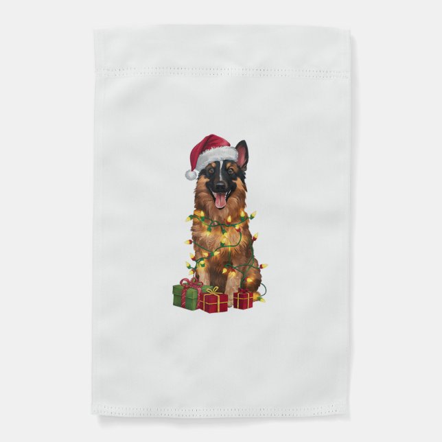 Xmas Lighting Santa Hat Belgian Tervuren Dog Chris Garden Flag (Front)