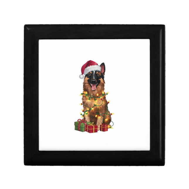 Xmas Lighting Santa Hat Belgian Tervuren Dog Chris Gift Box (Front)