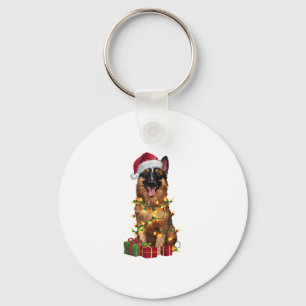 Xmas Lighting Santa Hat Belgian Tervuren Dog Chris Keychain