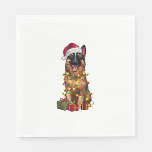 Xmas Lighting Santa Hat Belgian Tervuren Dog Chris Napkins