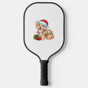 Xmas Lighting Santa Hat Bichon Frise Dog Christmas Pickleball Paddle