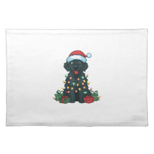 Xmas Lighting Santa Hat Black Golden Retriever Dog Cloth Placemat