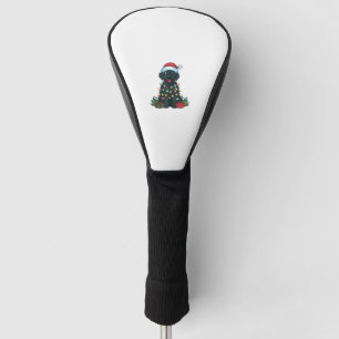 Xmas Lighting Santa Hat Black Golden Retriever Dog Golf Head Cover