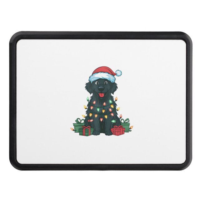 Xmas Lighting Santa Hat Black Golden Retriever Dog Hitch Cover (Front)