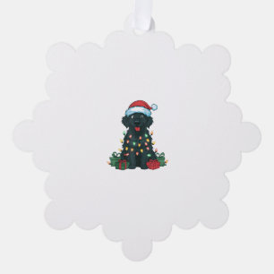 Xmas Lighting Santa Hat Black Golden Retriever Dog Ornament Card