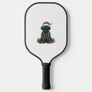 Xmas Lighting Santa Hat Black Golden Retriever Dog Pickleball Paddle