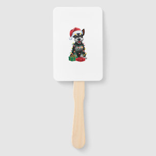 Xmas Lighting Santa Hat Black Russian Terrier Dog Hand Fan