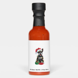 Xmas Lighting Santa Hat Black Russian Terrier Dog Hot Sauces