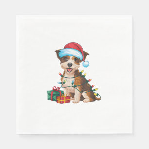 Xmas Lighting Santa Hat Border Terrier Dog Christm Napkins