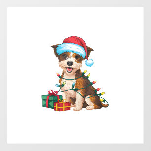 Xmas Lighting Santa Hat Border Terrier Dog Christm Wall Decal
