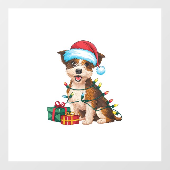 Xmas Lighting Santa Hat Border Terrier Dog Christm Wall Decal (Front)