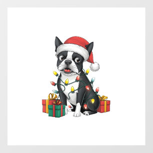 Xmas Lighting Santa Hat Boston Terrier Dog Christm Wall Decal