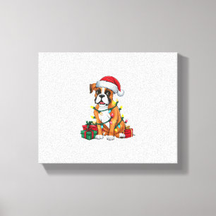 Xmas Lighting Santa Hat Boxer Dog Christmas Canvas Print