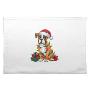 Xmas Lighting Santa Hat Boxer Dog Christmas Cloth Placemat
