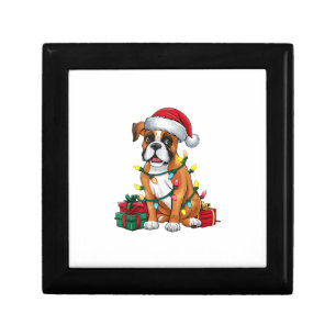 Xmas Lighting Santa Hat Boxer Dog Christmas Gift Box