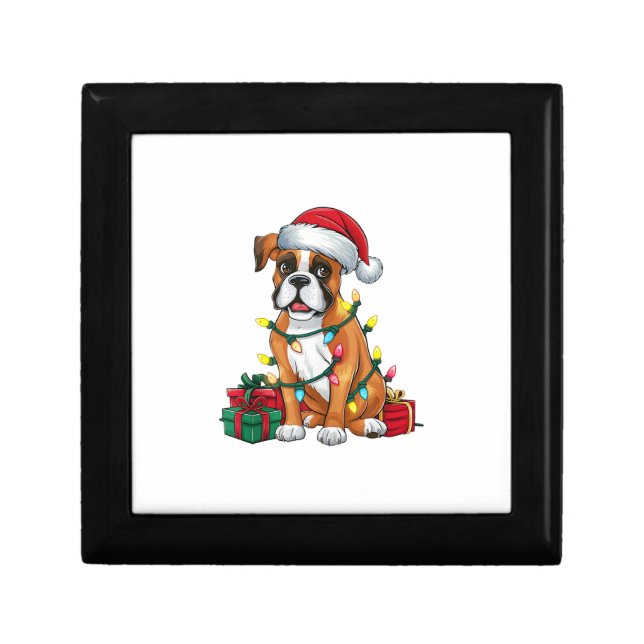 Xmas Lighting Santa Hat Boxer Dog Christmas  Gift Box (Front)