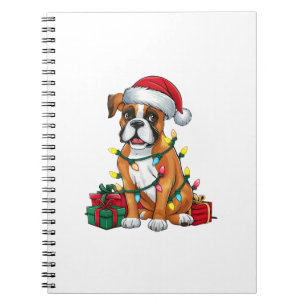Xmas Lighting Santa Hat Boxer Dog Christmas Notebook