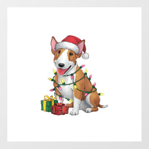 Xmas Lighting Santa Hat Bull Terrier Dog Christmas Wall Decal