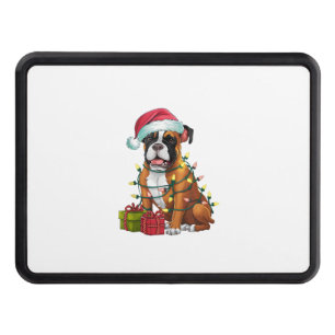 Xmas Lighting Santa Hat Bullboxer Dog Christmas Hitch Cover