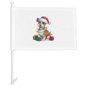 Xmas Lighting Santa Hat Cardigan Welsh Corgi Dog C Car Flag