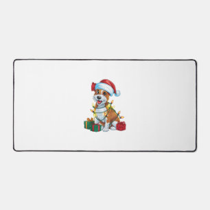 Xmas Lighting Santa Hat Cardigan Welsh Corgi Dog C Desk Mat