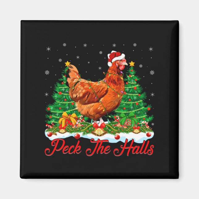 Xmas Lighting Santa Hat Chicken Christmas Tree  Magnet (Front)