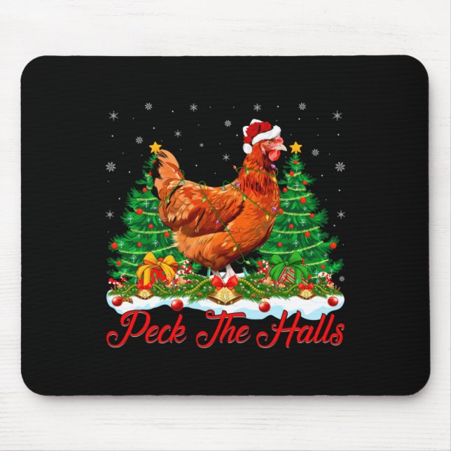 Xmas Lighting Santa Hat Chicken Christmas Tree  Mouse Pad (Front)